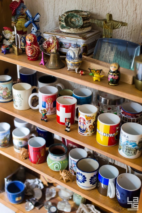 Mug collection from almost every town they visited.