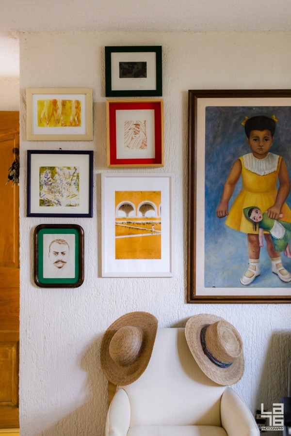 Left and middle column three paintings by my mother in law Irene Diez Perez. In the middle my photograph of Mariano in Izamal. Left Irene painted by her sister Rosa Diaz.